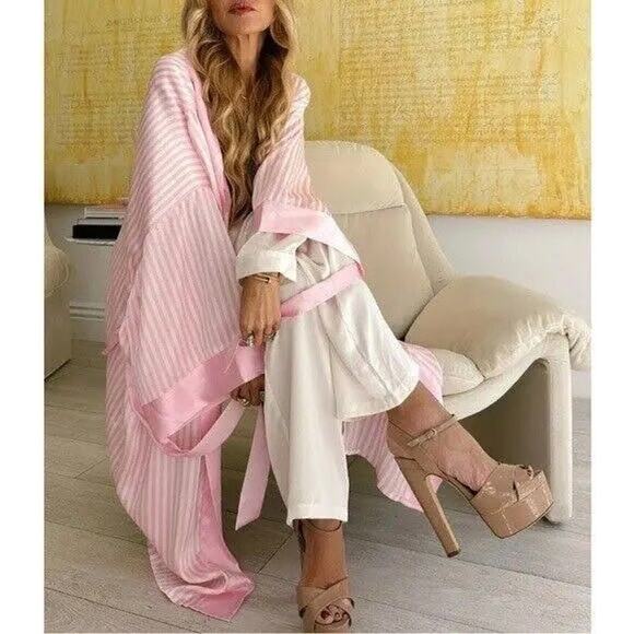 Show Me Your Mumu The Harlow Robe pink and white stripe pattern one size NWT - Picture 1 of 3